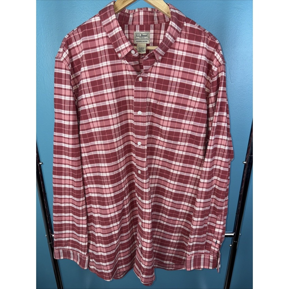 LL Bean Traditional Fit Flannel Plaid Button Down Mens XL Tall Gorpcore Pink